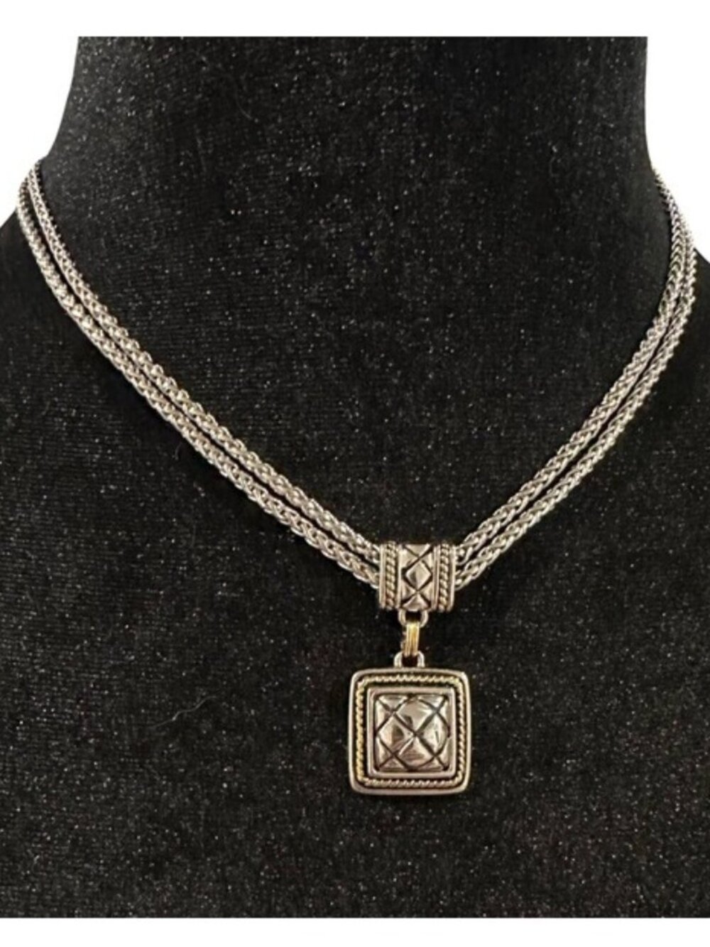 Double Strand Pendant Necklace Silver Gold Tone Adjustable Length Womens